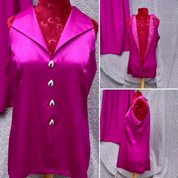 VTG PINK SATIN 3 Piece SUIT JACKET SKIRT & VEST RHINESTONES Dance Party - Picture 14 of 15
